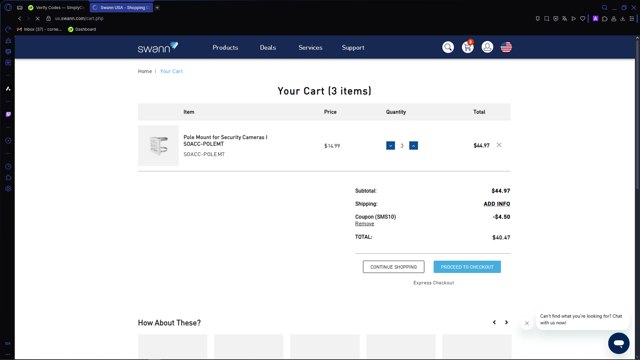 Swann checkout page showing Swann discount code box | Screenshot taken by SimplyCodes community member on Jul 19, 2025