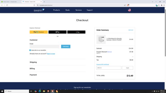 Swann checkout page showing Swann discount code box | Screenshot taken by SimplyCodes community member on Jun 26, 2025
