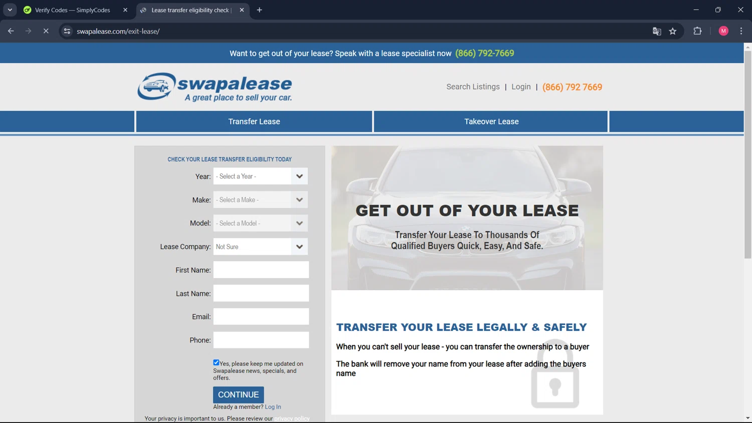 Swapalease checkout page showing Swapalease discount code box | Screenshot taken by SimplyCodes community member on Jul 26, 2024