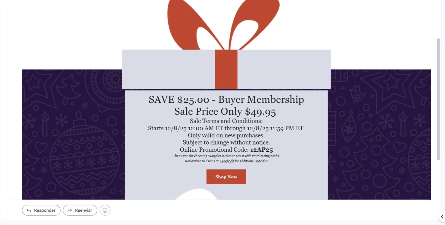 Swapalease discount code screenshot showing code 12AP25 applied at Swapalease checkout page. Uploaded by SimplyCodes community member Depressive on Dec 8, 2025