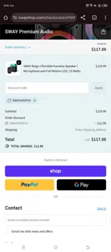 SWAYSHOP10 coupon verification screenshot
