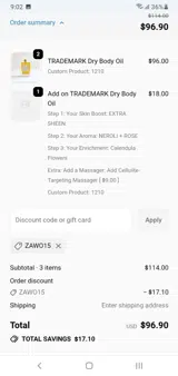 ZAWO15 coupon verification screenshot