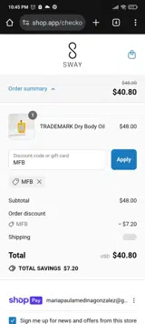 MFB coupon verification screenshot