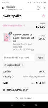 Sweetapolita coupon verification screenshot