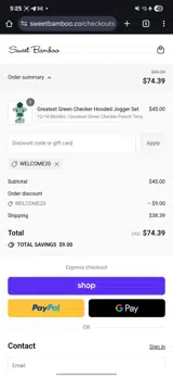 Sweet Bamboo coupon verification screenshot