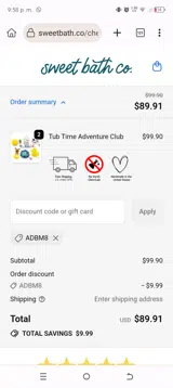 Sweet Bath Co coupon verification screenshot