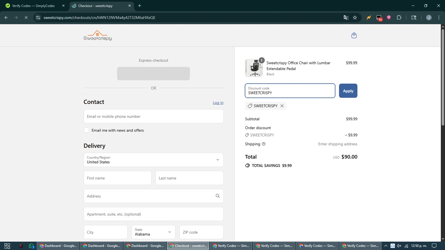 sweetcrispy promo code screenshot showing code SWEETCRISPY applied at sweetcrispy checkout page. Uploaded by SimplyCodes community member CashShopper1214 on Jul 25, 2025