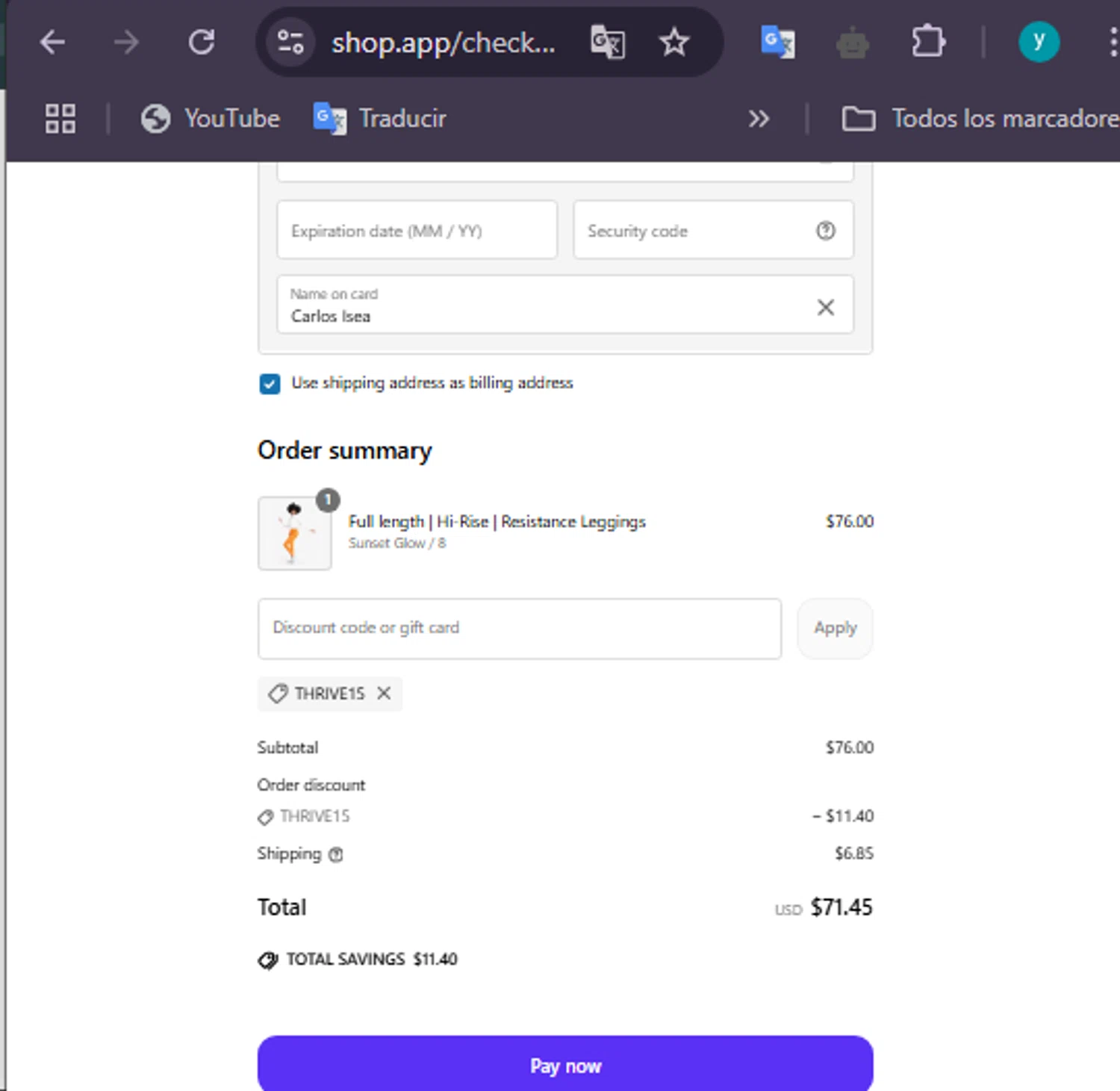 Sweetflexx coupon code screenshot showing code THRIVE15 applied at Sweetflexx checkout page. Uploaded by SimplyCodes community member Carolisea on Apr 3, 2025