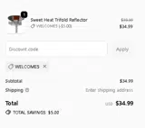 WELCOME5 coupon verification screenshot