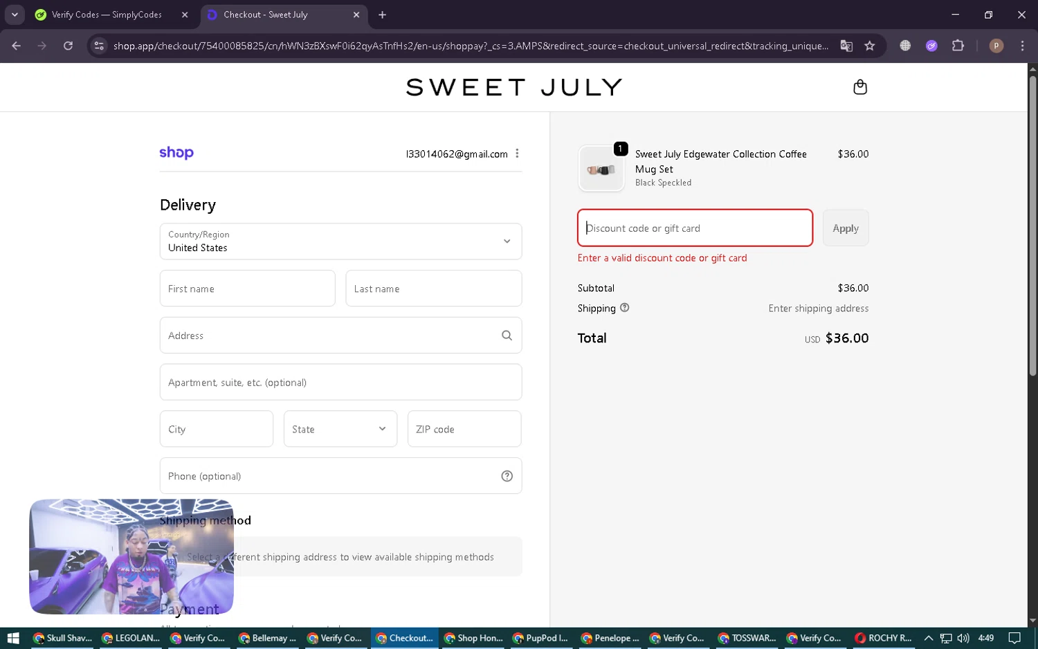 Sweet July promo code screenshot showing code WELCOME15 applied at Sweet July checkout page. Uploaded by SimplyCodes community member RoyalSleuth6331 on Oct 11, 2025