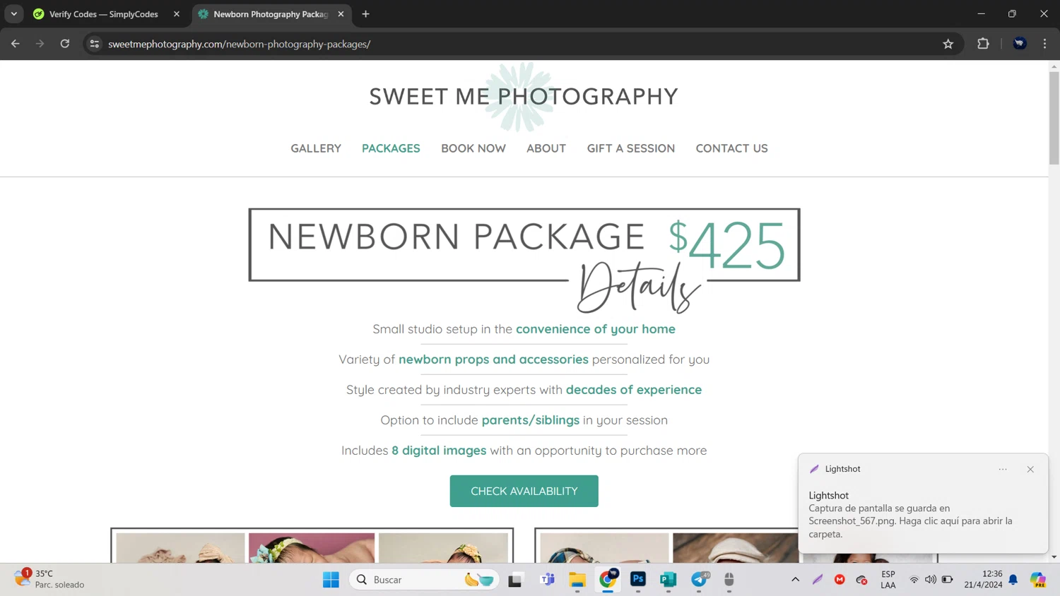 Sweet Me Photography checkout page showing Sweet Me Photography promo code box | Screenshot taken by SimplyCodes community member on Apr 21, 2024