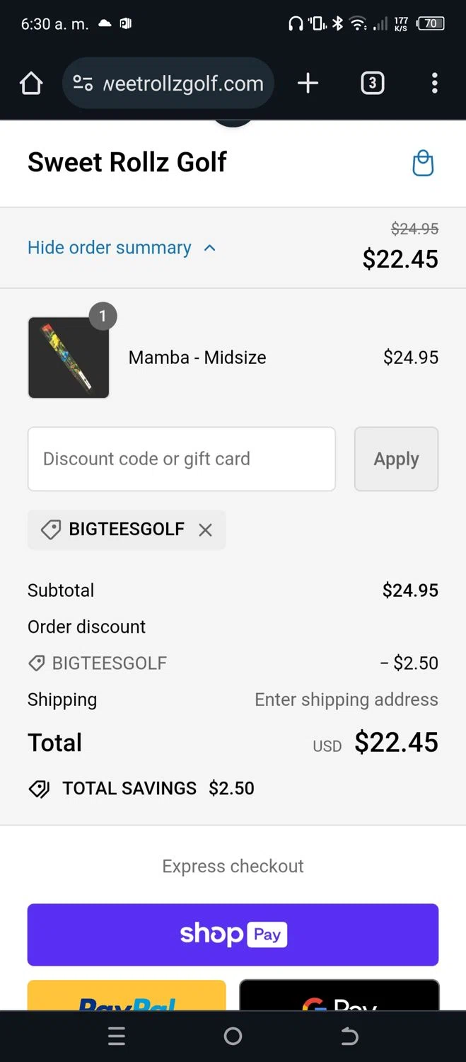 where to use Sweetrollz Golf promo code box