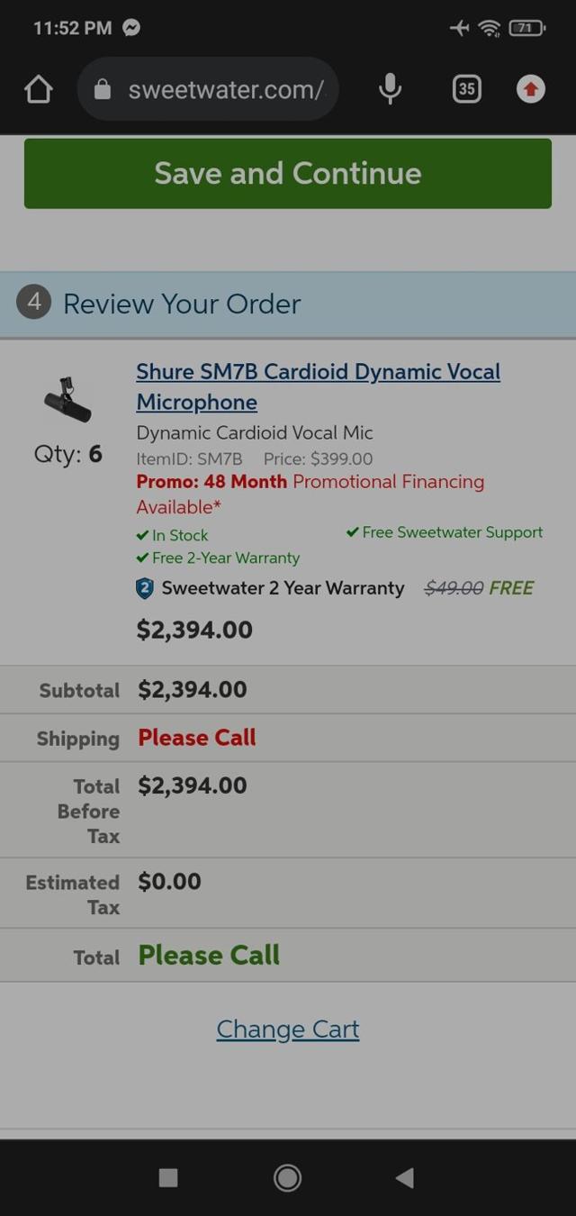 Sweetwater checkout page showing Sweetwater promo code box | Screenshot taken by SimplyCodes community member on Nov 14, 2023