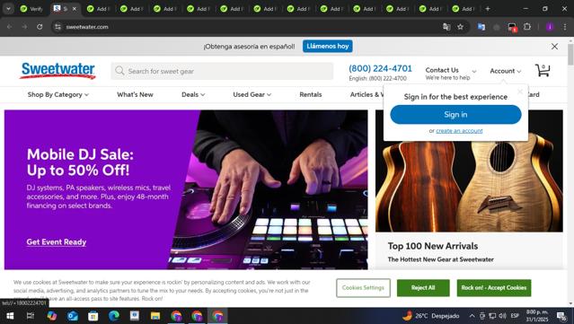 Sweetwater checkout page showing Sweetwater promo code box | Screenshot taken by SimplyCodes community member on Feb 1, 2025