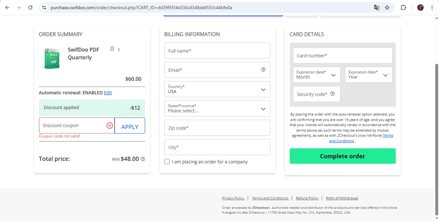SwifDoo PDF promo code screenshot showing code FLASHBF applied at SwifDoo PDF checkout page. Uploaded by SimplyCodes community member webiwabo on Dec 23, 2025
