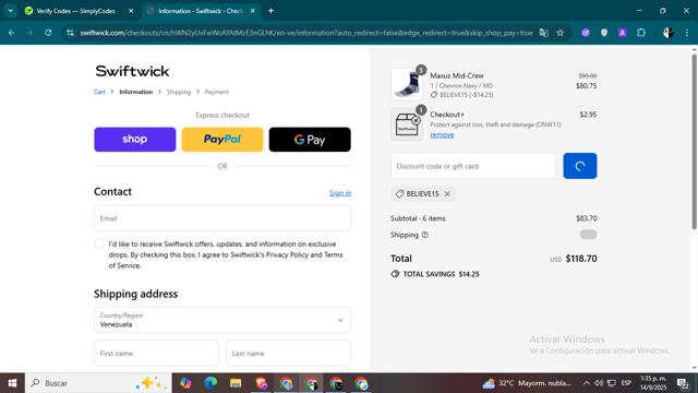 Swiftwick checkout page showing Swiftwick promo code box | Screenshot taken by SimplyCodes community member on Sep 14, 2025