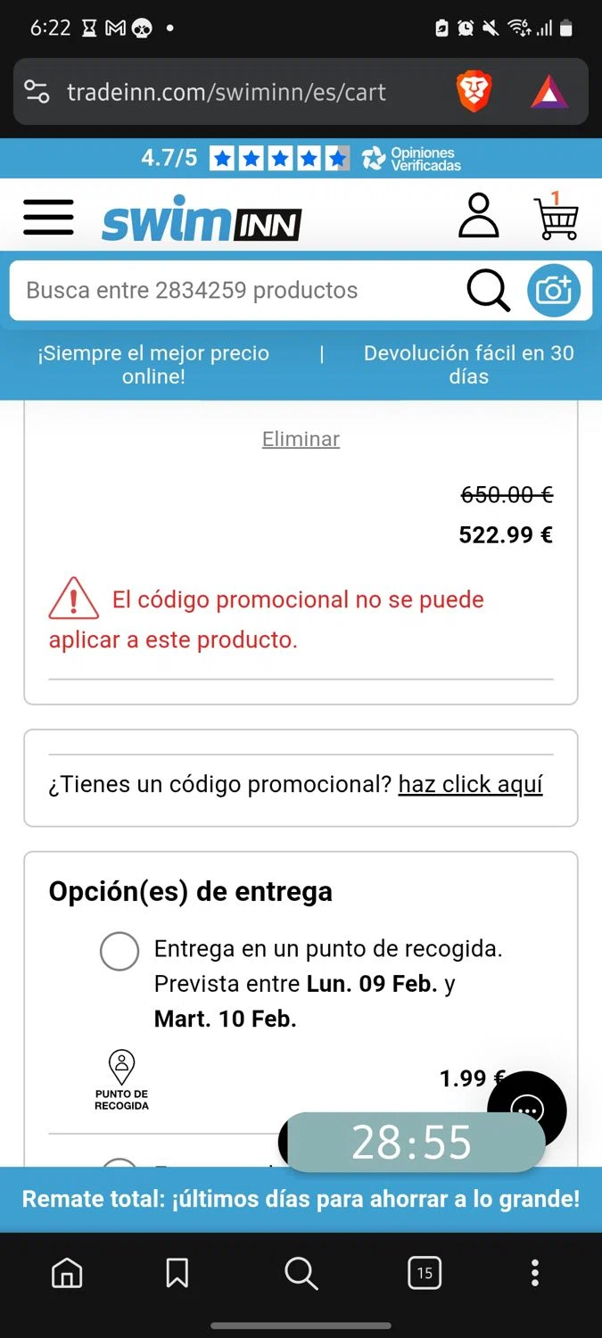 SwimINN checkout page showing SwimINN promo code box | Screenshot taken by SimplyCodes community member on Feb 7, 2026