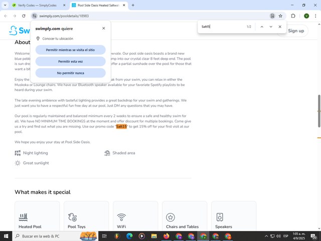 Swimply checkout page showing Swimply promo code box | Screenshot taken by SimplyCodes community member on Sep 4, 2025