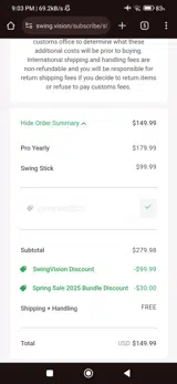 SwingVision coupon verification screenshot