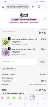 SWIRL45 coupon verification screenshot