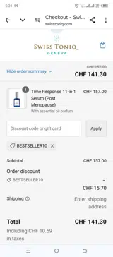 BESTSELLER10 coupon verification screenshot