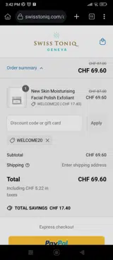 WELCOME20 coupon verification screenshot