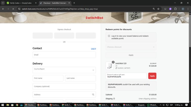 SwitchBot Global checkout page showing SwitchBot Global promo code box | Screenshot taken by SimplyCodes community member on Sep 6, 2025