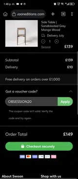 OBSESSION20 coupon verification screenshot