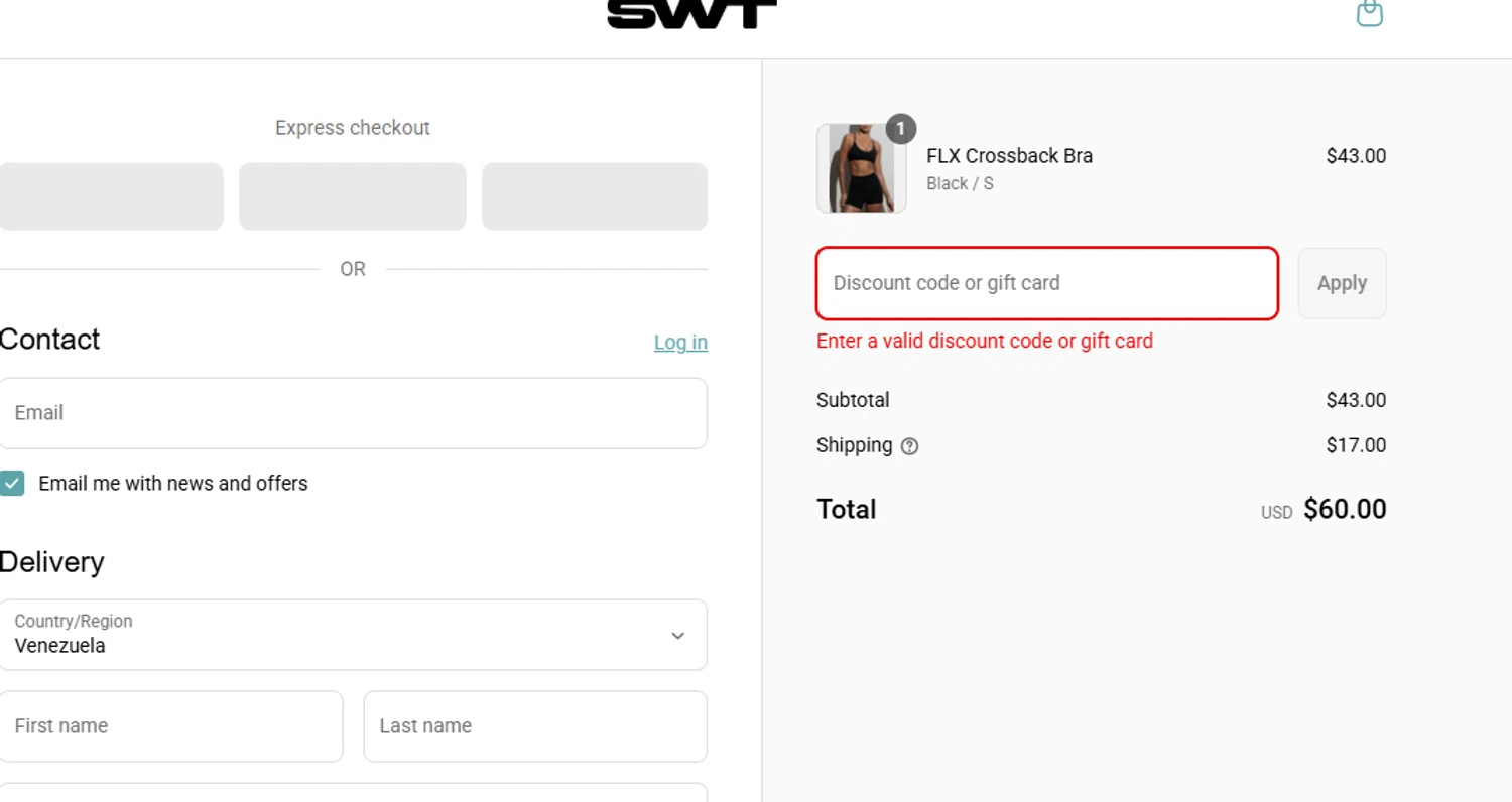 SWT Active promo code screenshot showing code CAELEE applied at SWT Active checkout page. Uploaded by SimplyCodes community member ValueHawk3038 on Aug 23, 2025