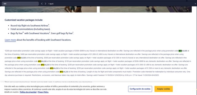 Southwest Vacations checkout page showing Southwest Vacations promo code box | Screenshot taken by SimplyCodes community member on Apr 7, 2025