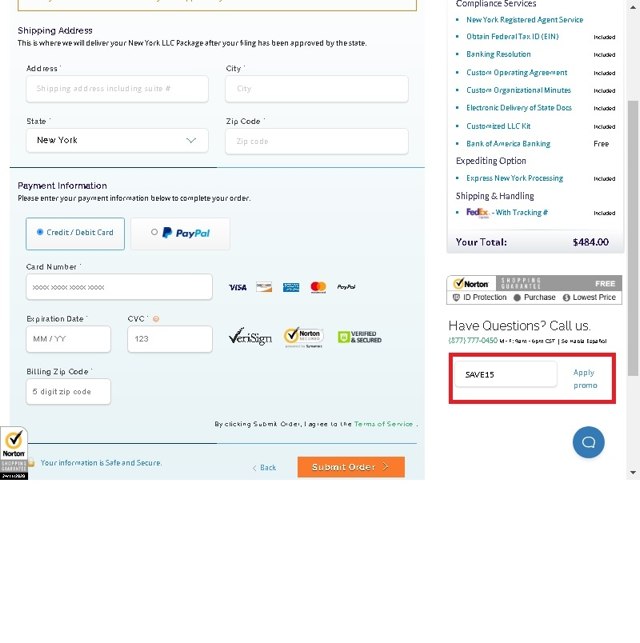 Swyft Filings checkout page showing Swyft Filings promo code box | Screenshot taken by SimplyCodes community member on Nov 24, 2020