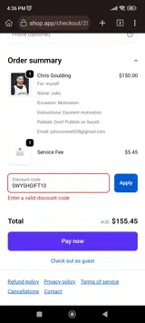 SWYSHGIFT10 coupon verification screenshot