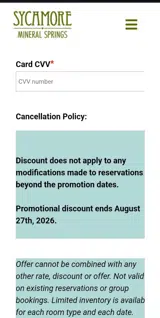 Sycamore Mineral Springs Resort coupon verification screenshot