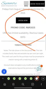 Sycamore Mineral Springs Resort coupon verification screenshot