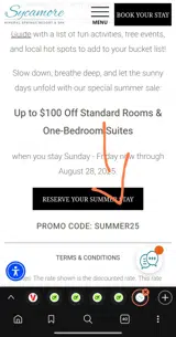 Sycamore Mineral Springs Resort coupon verification screenshot