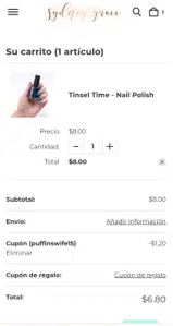 Sydney Grace coupon verification screenshot