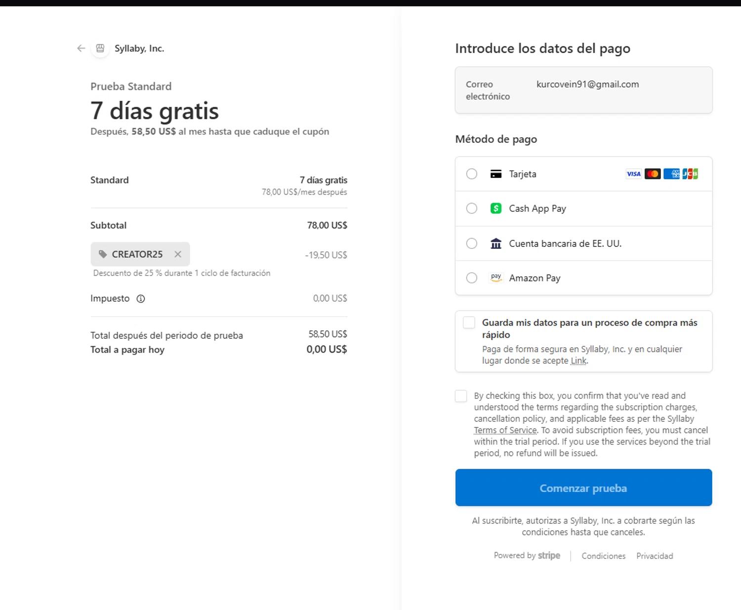 Syllaby promo code screenshot showing code CREATOR25 applied at Syllaby checkout page. Uploaded by SimplyCodes community member Halanweik on Jan 30, 2026