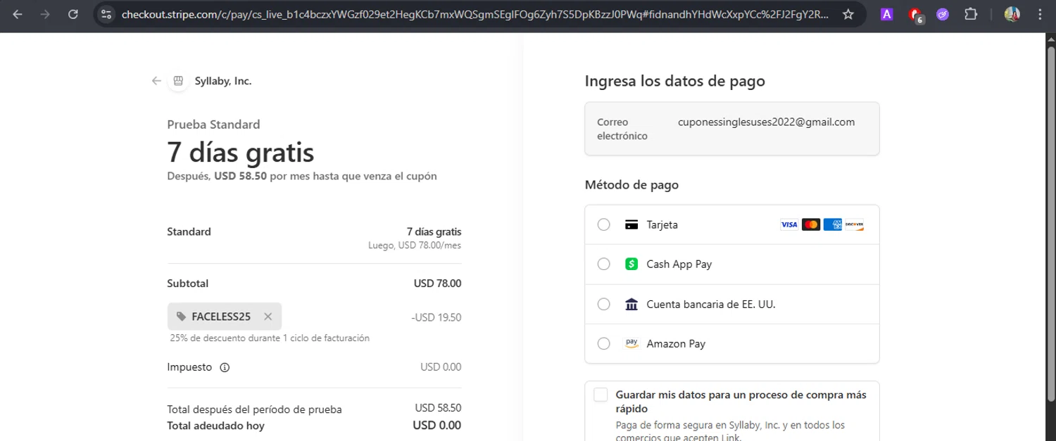 Syllaby checkout page showing Syllaby promo code box | Screenshot taken by SimplyCodes community member on Jan 30, 2026