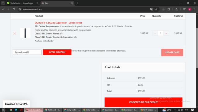 Sylvan Arms checkout page showing Sylvan Arms coupon code box | Screenshot taken by SimplyCodes community member on Apr 8, 2025