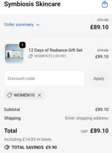 WOMEN10 coupon verification screenshot
