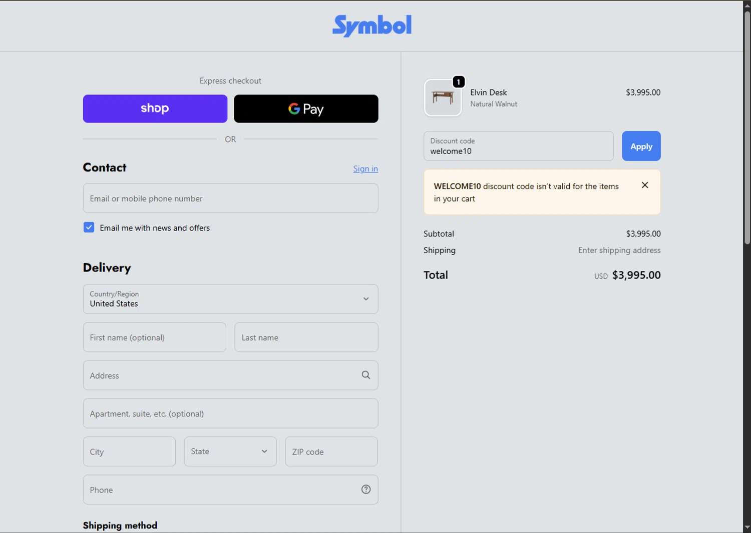 Symbol Audio promo code screenshot showing code welcome10 applied at Symbol Audio checkout page. Uploaded by SimplyCodes community member SwiftTracker8156 on Nov 25, 2025