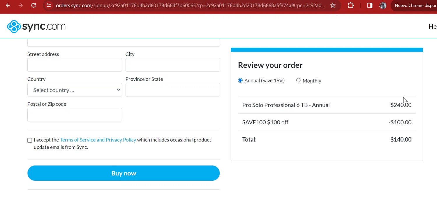 Sync checkout page showing Sync promo code box | Screenshot taken by SimplyCodes community member on Jan 2, 2024