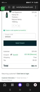 SAVE20 coupon verification screenshot