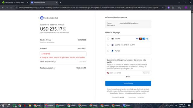 Synthesia checkout page showing Synthesia discount code box | Screenshot taken by SimplyCodes community member on Jul 14, 2025