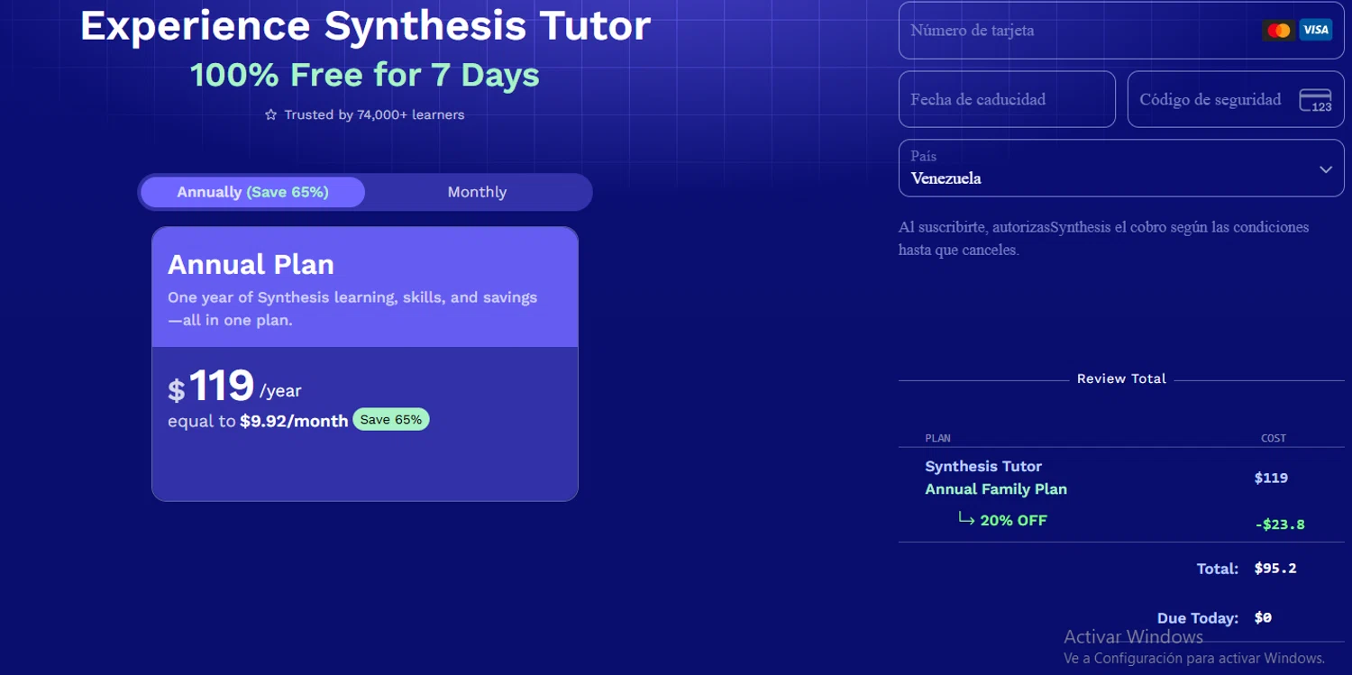 Synthesis Tutor promo code screenshot showing code genius applied at Synthesis Tutor checkout page. Uploaded by SimplyCodes community member Francisco on Nov 6, 2025