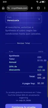 Synthesis Tutor coupon verification screenshot