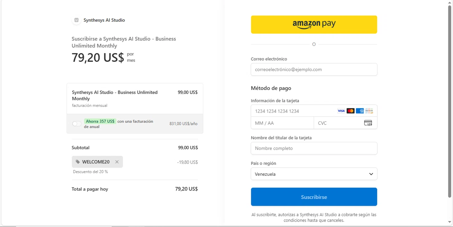 Synthesys promo code screenshot showing code WELCOME20 applied at Synthesys checkout page. Uploaded by SimplyCodes community member MagnificentVirtuoso8433 on Dec 13, 2025