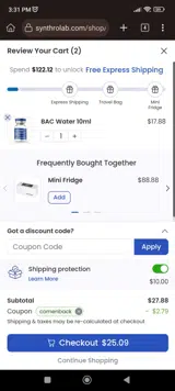 Synthro Lab coupon verification screenshot