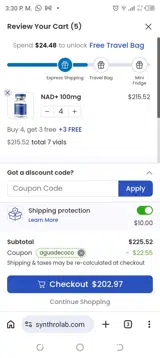 Synthro Lab coupon verification screenshot