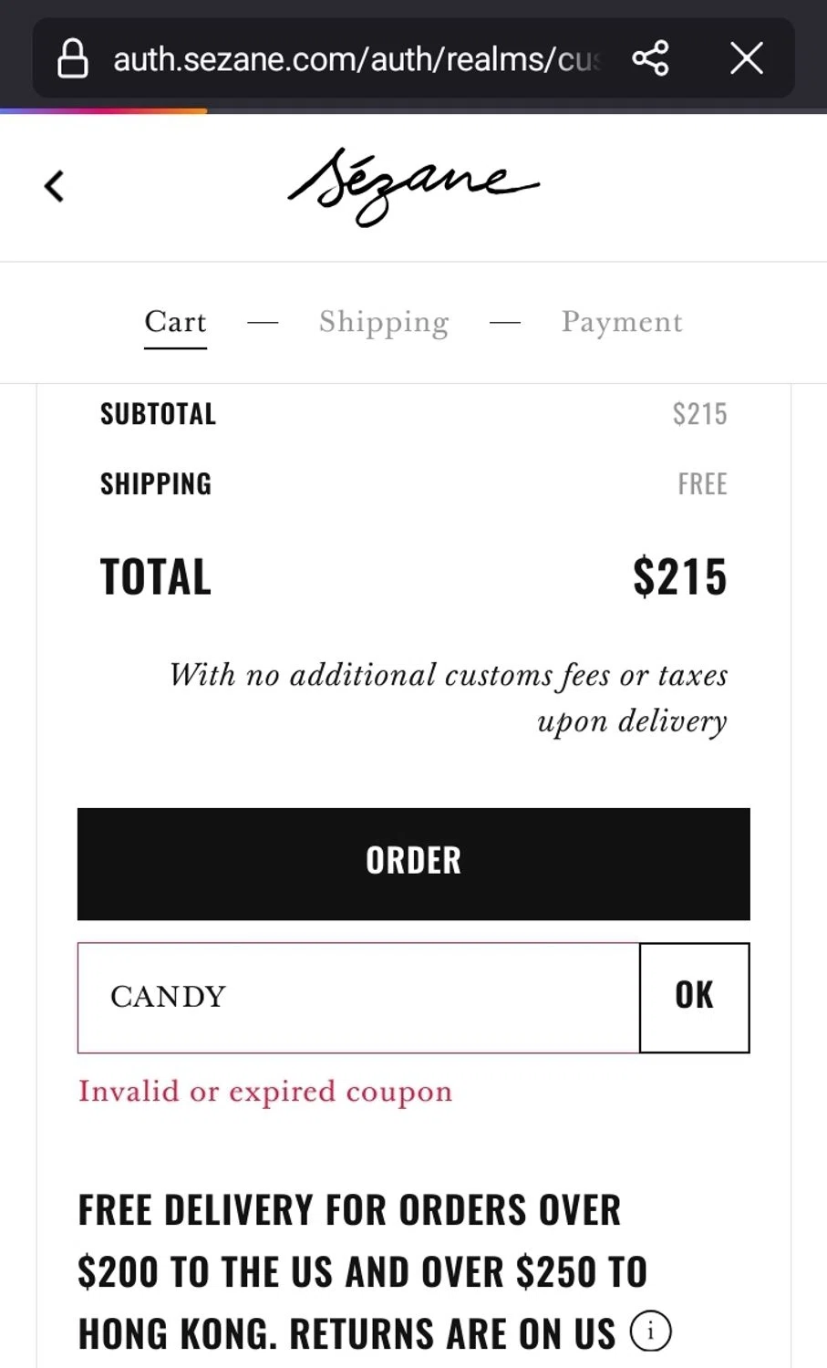 Sézane promo code screenshot showing code CANDY applied at Sézane checkout page. Uploaded by SimplyCodes community member Sukuna_ on Mar 23, 2025
